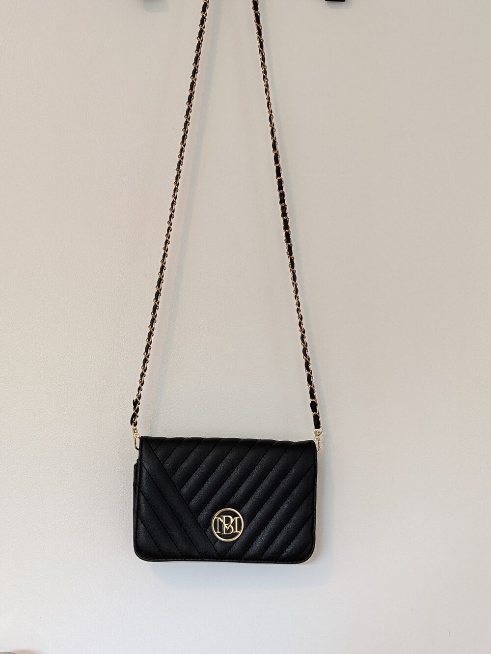 BADGLEY MISCHKA Black Quilted Crossbody Bag with Gold Accent